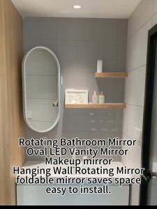 Bathroom  Rotatable Mirror with Light for Makeup  Wall Mirror Bedroom Vanity Bevel Oval Mirror