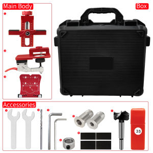 Cabinet Hinge Jig Kit w/ Concealed Drill Guide & Clamp 35mm Cup Hole Bit Set for Frameless Woodworking Tool w/ Case