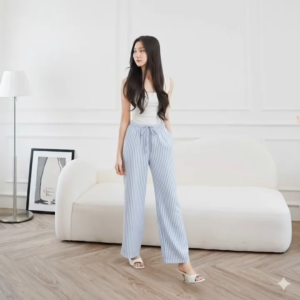 Ayesha Kulot Stripe Wanita Celana Kulot Viral 2025 Kulot Wanita Dewasa Bahan Katun Celana Kulot Wanita Tali Serut