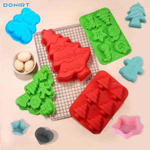 Christmas Silicone Baking Molds Food Grade Tree Gingerbread Santa Shape Cake Chocolate Mousse Mould Non-Stick DIY Homemade Tools