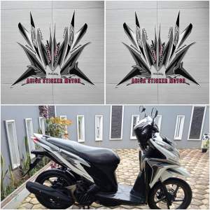 Stiker Striping Lis Les Body Honda Vario Techno Kzr 125 2013 2014 Putih Hitam
