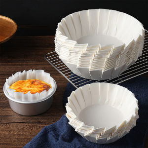50Pcs 4/8Inch Foldable Basque Cheesecake Oil Paper Tray Mousse Muffin Cupcake Liner Baking Cup Disposable Release Cake Mold for Wedding Party