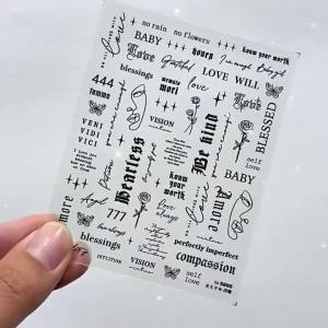 Retro English Letters Nail Stickers Single Line Rose Butterfly Nail Art Decorations Self-adhesive Nail Stickers Accessories DIY