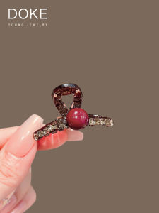 Elegant Small Size Shark Clamp Womens Princess Top Clip Half Updo Hair Clip Fashionable Acrylic Rhinestone Red Bead Clamp