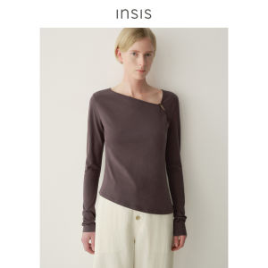 INSIS FEMME | Cotton Wool Chinese Style Diagonal Placket Regular Shoulder Long Sleeve T-Shirt