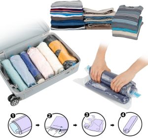 Multiple Sizes Vacuum Storage Bags Hand Roll Durable Space Saver Bags For Clothes Clothing Travel Accessories Suitcase Organizer