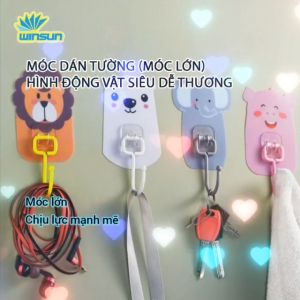 Combo 3 Móc dán tường (móc lớn) hình động vật siêu dễ thương