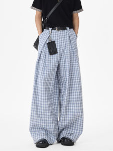V37 | Vintage Pleated Plaid Wide Leg Pants Male