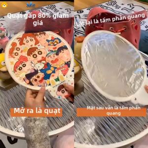 Quạt Gấp Phản Quang Hoạt Hình Màu Sáp Nhỏ Gọn Quạt Cotton Lanh Hình Tròn Dùng Hàng Ngày Quạt Cầm Tay Phong Cách Tươi Mới