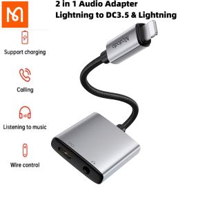 Mcdodo 2 in 1 Lightning to DC3.5 & Lightning AUX Audio Adapter Simultaneously charging and listening to music/calling/live streaming/Wired Control For iPhone 14 pro max IPhone 13 12 11 Pro X XR X 8 7 6 6S OTG Adapter (Using Microphone In Games)