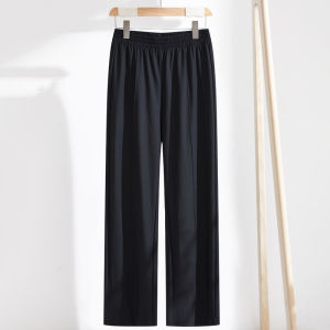 plus Size Womens Ice Silk Summer Thin Wide Leg Pants Elastic Loose Fit High Waist Long Trousers for  Pear Body Types