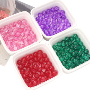 50pcs Glass Beads 8mm Inner Cracked Round Loose Spacer Beads For DIY Bracelet Necklace Earring Jewelry Making Craft Accessories