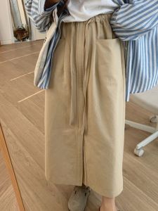 Khaki Color Womens Mid-Length Straight Cut Skirt Summer New Style Sporty Workwear Skirt High Waist Commute Style Thin Fabric