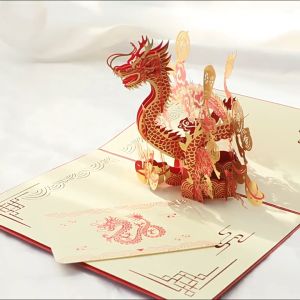Thiệp Chúc Mừng Năm Mới Trung Quốc 2024 Thiệp Rồng Vàng Bật Lên 3D Thiệp Chúc Mừng Sinh Nhật Chúc Mừng Quà Tặng Thiệp Gấp Thủ Công Sáng Tạo