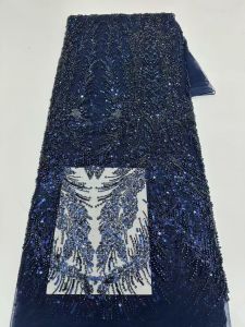 Fashion French Mesh Beaded Lace Fabric 2026 New Design African Sequins Lace Fabric Nigerian Tulle Lace Fabric For Wedding Dress