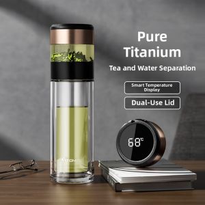 Tomic Double Layer Pure Titanium Glass Cup High Borosilicate with Lid Mens Water Tea Separation Resistant High Temperature Cup