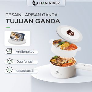 HAN RIVER panci listrik 2L Kompor listrik pintar Pelajar Pot Portable /Multifungsi electric fry pan/ Panci Listrik lapisan keramik