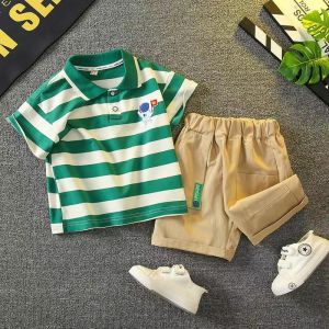 Baby clothes for boys newborn 0-5-year-old baby casual fashion cotton striped short sleeved shorts set