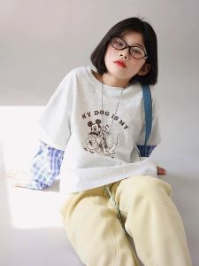 Girls Long Sleeve T-Shirt Casual Loose Base Shirt Fake Two-Piece Spring Bottoming Shirt for Big Kids Childrens Wear