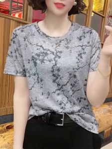 Áo Thun Nữ Tay Ngắn Cổ Tròn Dáng Rộng Thời Trang Mùa Hè Cho Phụ Nữ Trung Niên Mẹ Trẻ Hóa Thân Hình