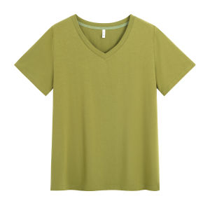 Loose Short Sleeve V-Neck T-Shirt Pure Color Casual Versatile plus Size Womens Top Wave Home Summer New Arrival