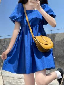 ชุดเดรสแขนสั้นทรงพองคอเหลี่ยมสไตล์ญี่ปุ่นน่ารักสำหรับฤดูร้อน ชุดเดรสทรงเอผู้หญิง ชุดเดรสทรงเจ้าหญิง ชุดเดรสสำหรับนักเรียน