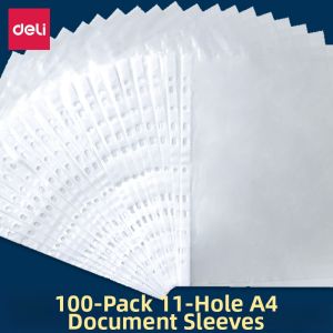 deli | Transparent 11-hole File Protection Sheet Protector 100 Pcs