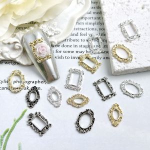 30PCS Light Luxury Alloy Geometric Frame Nail Charms Hollowed-out Minimalist Oval Square Photo Frame Nail Art Decorations DIY