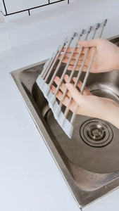 Triangle Sink Corner Draining Mat Roll Up Drying Rack Stainless Steel Drying Mat Foldable Sponge Holder Dish Drainer