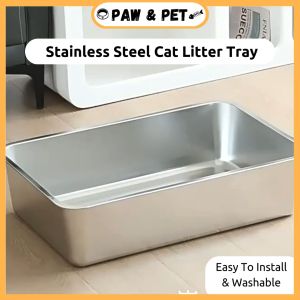 Stainless Steel Anti Splash Cat Litter Tray With Basin Semi Enclosed Resistant Bekas Najis Kucing Tandas Tahan Karat