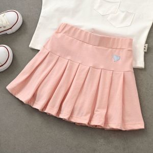 Stylish Cotton Blend Pleated Skirt with Safety Pants Thin Half-length Beautiful for Kids High-waisted Korean Style Short Skirt