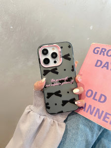 Elegant Black Butterfly Knot Electroplated Frosted Anti-fall Protection Case for Apple 16pro iPhone 15 Unique High-end Feeling 14promax Matte 13 Trendy 12 New Model 11max Cute plus