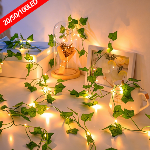 2/5/10M Silk Leaves Fake Creeper Green Leaf Ivy Vine LED String Lights for Home Wedding Hanging Garland Artificial Plants Decor
