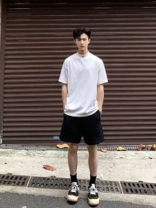 Cleanfit Black Heavyweight Mens Sport Shorts Summer American Five-Quarter Trendy Brand Travel Outfit Casual Loose Fit Cotton