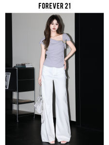 High Waist Wide Leg White Denim Jeans Womens Loose Straight Shape Jeans Forever 21 American Style Zipper Pocket Casual