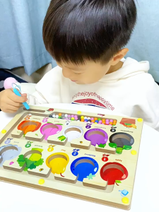 Children Montessori Toy Magnetic Pen Moving Ball Game Color Sorting Counting Board Training Sensory Educational Toys