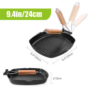 XMSJ | Nonstick Grill Pan for Steak Versatile Frying Pan with Woodle HandleFoldable Handle Square Grill Pan for Indoor& Outdoor Grill