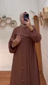 PROMO CLARA DRESS Crinkle Airflow Premium Gamis Kringkel Kombinasi Payet Mutiara Gamis Terbaru Elegan Simple Mewah Gamis Payet