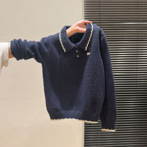 เสื้อสเวตเตอร์ถักแบบมีฮู้ด POLO ทรงหลวม แขนยาว เสื้อคลุมหนา สำหรับฤดูใบไม้ร่วงและฤดูหนาว เสื้อผ้าทำงานสไตล์เกาหลีสำหรับผู้หญิง