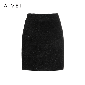 AIVEI | Winter Spicy and Refined Blend of Wool and Shining Yarn Short Skirt