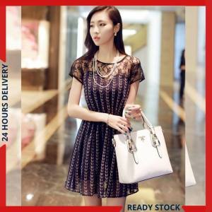 CFBOUTIQUE Korean Style Women Fashion Lace Panel Printed Ladies Summer Dress