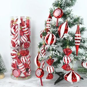 1Set Christmas Candy Cane Pendants Red White  Xmas Tree Hanging Ornaments Home 2024 Navidad New Year Christmas Party Decorations