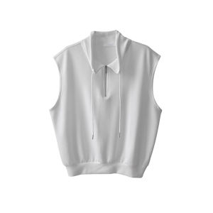 Áo Vest Không Tay Cổ Bẻ Khóa Nửa Cho Nam Mùa Hè Phong Cách Mỹ Cổ Điển Rộng Rãi Cleanfit Không Tay Áo Khoác Vai T-shirt