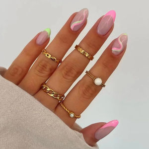 24pcs/set Mint Green Flowers False Nail Glue DIY Nail Art Pattern Design False Nails French Stiletto Full Coverage Nail Art Kit