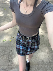 Thai College Style Plaid Mini Skirt Women plus Size Anti-Light High Waist Slimming Design A-Line Half-length Skirts