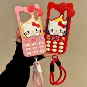 Sanrio | Cartoon Telephone Hello Kitty Phone Case for iPhone 17 16 15 14 13 Pro Max Plus 17 Pro Anime Silicone Back Cover with Lanyard