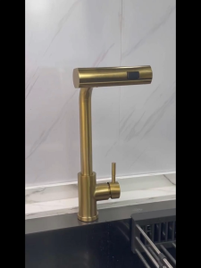 Baokemo Waterfall kitchen faucet with pull-down spray Modern stainless steel kitchen sink faucet 3 modes rotary switch spray single handle golden sink faucet