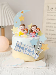 Bakery Moon Family Four Members Birthday Decoration Display Piece Mothers Day Fathers Day Cake Topper Festive Supplies