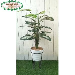 Pohon Hias Artificial Daun Bahagia X18 Pot Ulir Putih Semi Latex Standing Besi Kaki 4 Hiasan Aesthetic