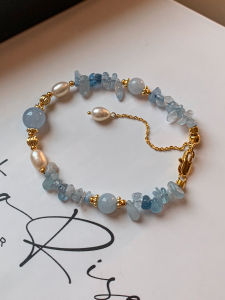 CAFFTI | Elegant Niche Natural Aquamarine Crystal Freshwater Pearl Bracelet
